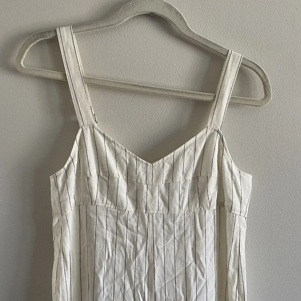 Zara Women S Ivory Striped Linen Blend Sleeveless Wide Leg Crop Jumpsuit NWT
